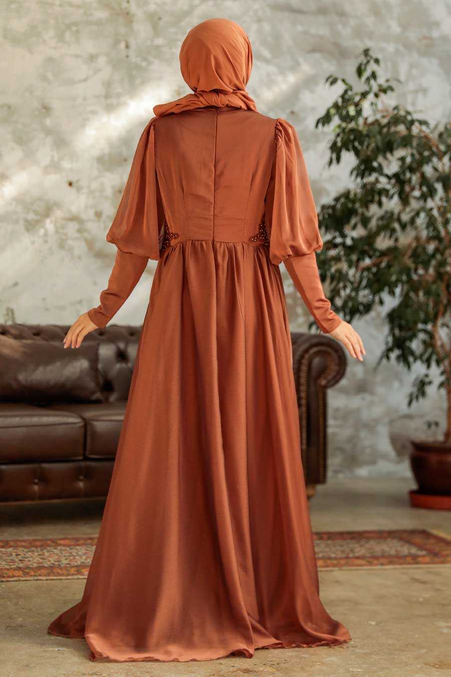Neva Style - Long Sleeve Sunuff Colored Muslim Evening Dress 25822TB
