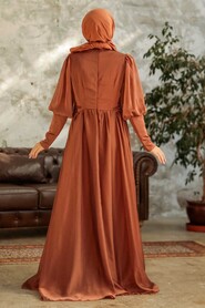 Neva Style - Long Sleeve Sunuff Colored Muslim Evening Dress 25822TB - Thumbnail