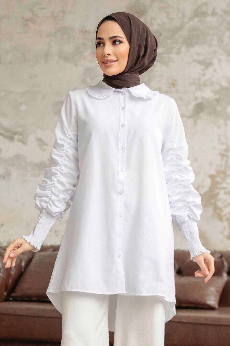 Neva Style - Long Sleeve White Hijab Tunic 10661B