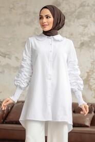 Neva Style - Long Sleeve White Hijab Tunic 10661B - Thumbnail