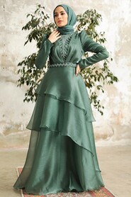 Neva Style - Luxorious Almond Green Islamic Clothing Evening Dress 38221CY - Thumbnail