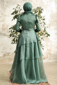 Neva Style - Luxorious Almond Green Islamic Clothing Evening Dress 38221CY - Thumbnail