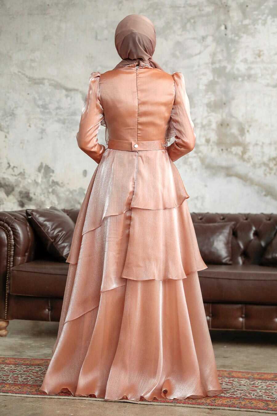 Neva Style - Luxorious Biscuit Islamic Clothing Evening Dress 38221BS
