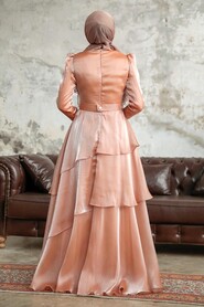 Neva Style - Luxorious Biscuit Islamic Clothing Evening Dress 38221BS - Thumbnail