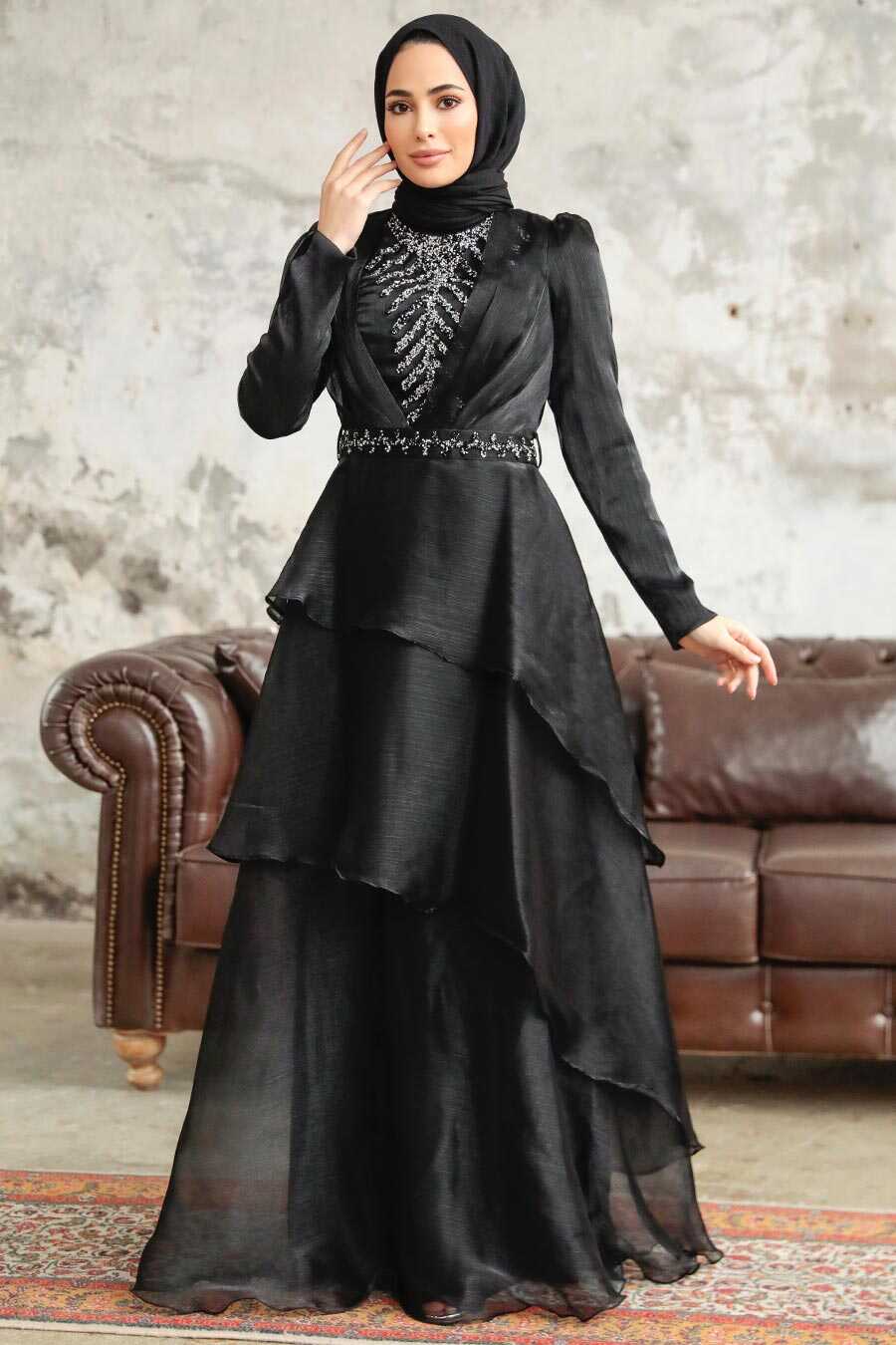 Neva Style - Luxorious Black Islamic Clothing Evening Dress 38221S