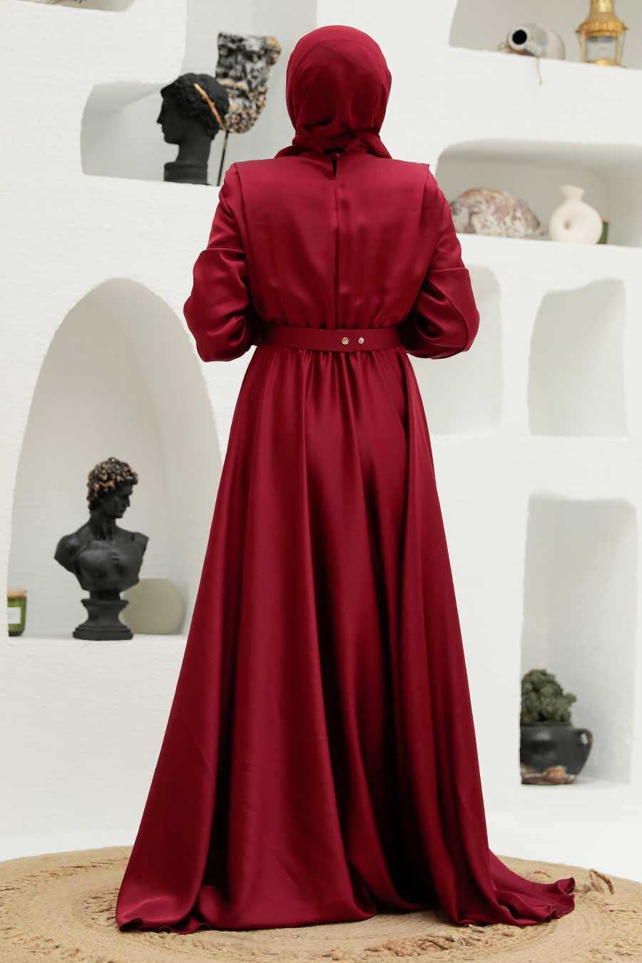 Neva Style - Luxorious Claret Red Hijab Engagement Dress 3378BR