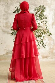 Neva Style - Luxorious Claret Red Islamic Clothing Evening Dress 38221BR - Thumbnail