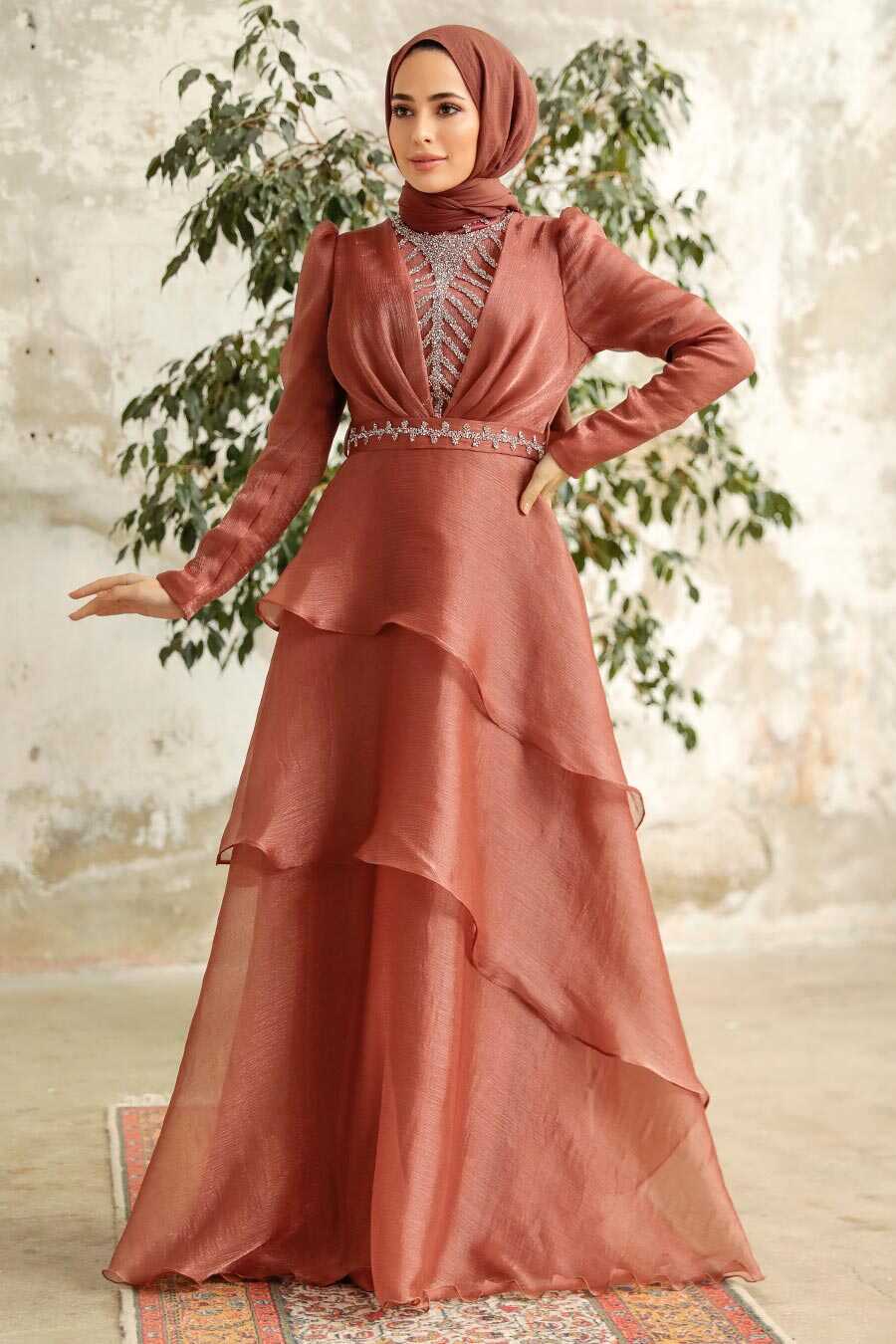 Neva Style - Luxorious Copper Islamic Clothing Evening Dress 38221BKR