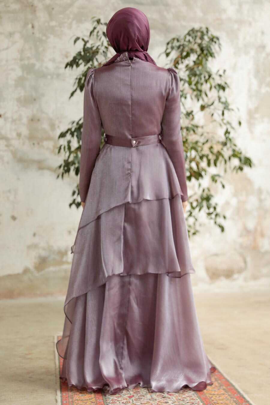 Neva Style - Luxorious Dark Lila Islamic Clothing Evening Dress 38221KLILA