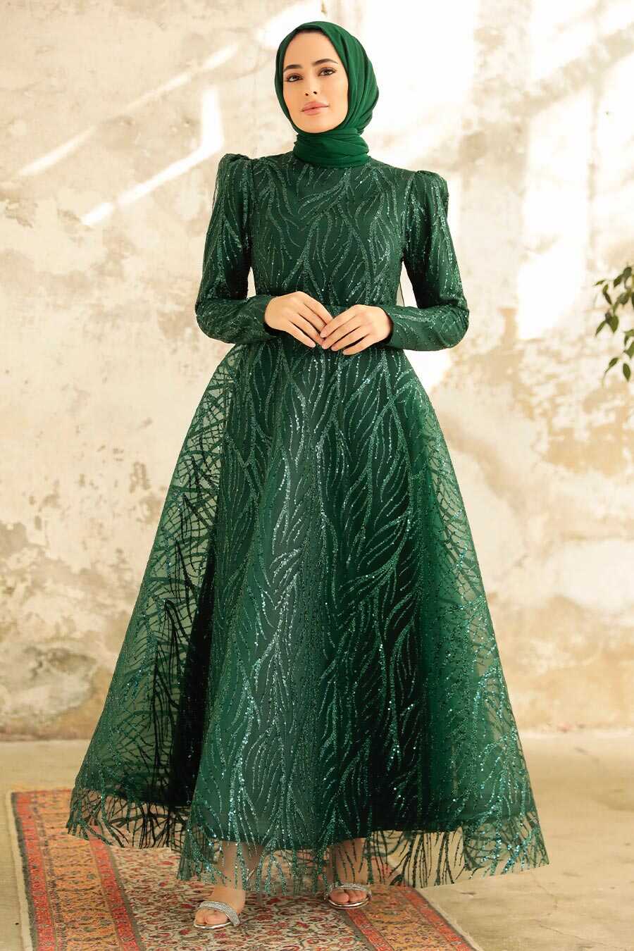 Neva Style - Luxorious Emerald Green Hijab Clothing Engagement Dress 22851ZY