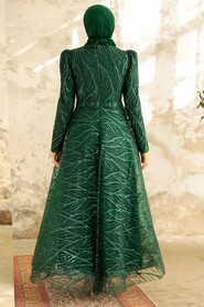 Neva Style - Luxorious Emerald Green Hijab Clothing Engagement Dress 22851ZY - Thumbnail