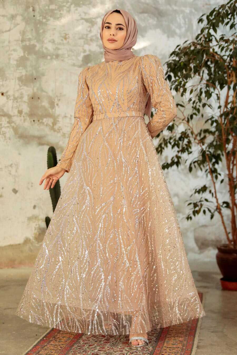 Neva Style - Luxorious Gold Hijab Islamic Prom Dress 22851GOLD