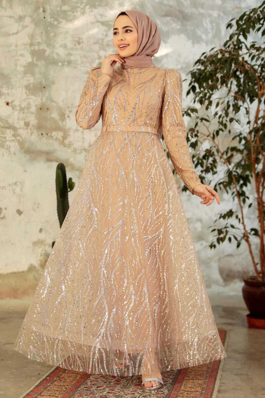 Neva Style - Luxorious Gold Hijab Islamic Prom Dress 22851GOLD