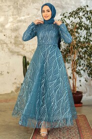 Neva Style - Luxorious İndigo Blue Islamic Prom Dress 22851IM - Thumbnail
