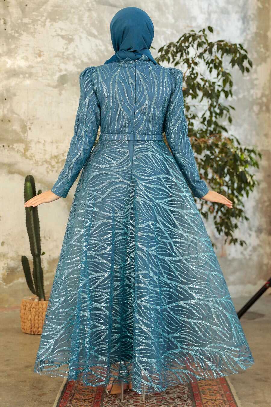 Neva Style - Luxorious İndigo Blue Islamic Prom Dress 22851IM