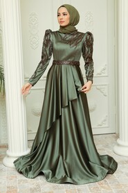 Neva Style - Luxorious Khaki Modest Evening Dress 22671HK - Thumbnail