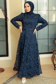 Neva Style - Luxorious Navy Blue Modest Prom Dress 3330L - Thumbnail