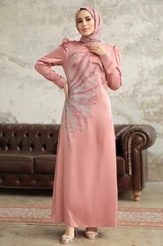 Neva Style - Luxorious Powder Pink Muslim Evening Dress 38102PD - Thumbnail
