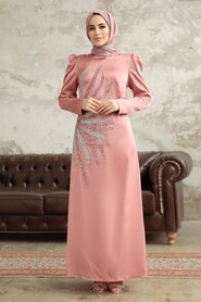 Neva Style - Luxorious Powder Pink Muslim Evening Dress 38102PD - Thumbnail