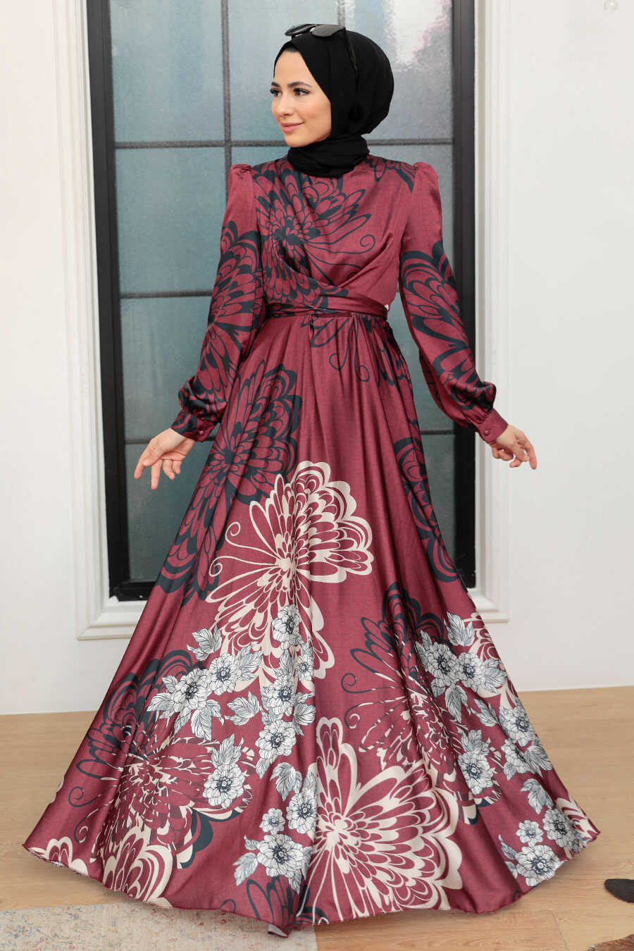 Neva Style - Luxury Claret Red Islamic Bridesmaid Dress 3432BR