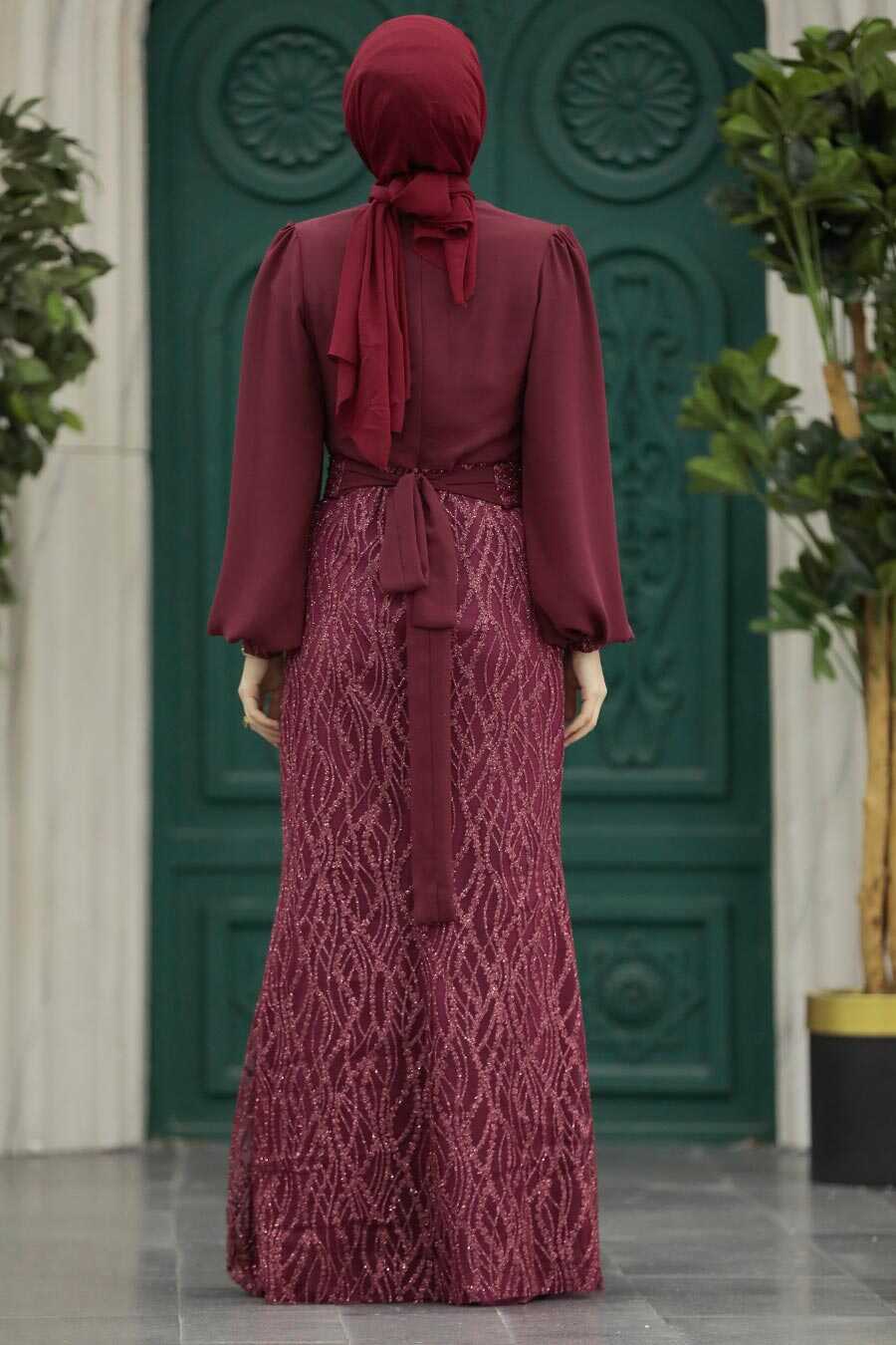 Neva Style - Luxury Claret Red Islamic Clothing Evening Gown 22213BR