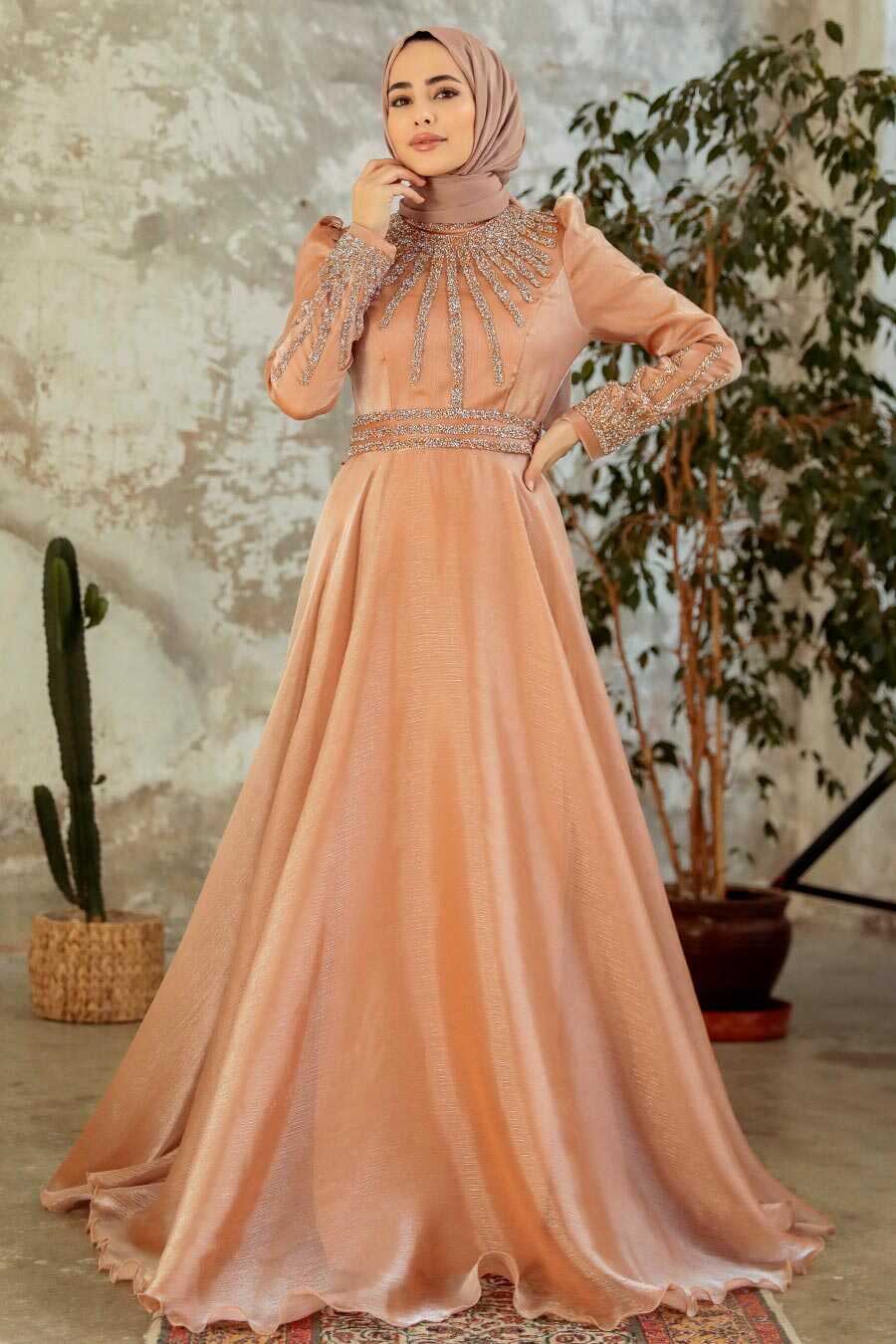 Neva Style - Luxury Copper Muslim Evening Gown 3774BKR