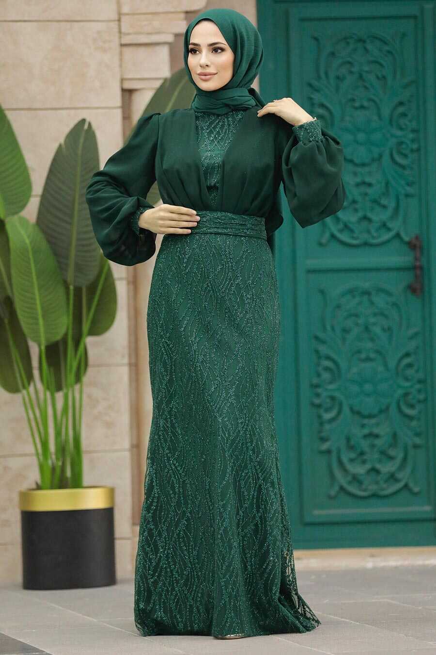Neva Style - Luxury Emerald Green Islamic Clothing Evening Gown 22213ZY