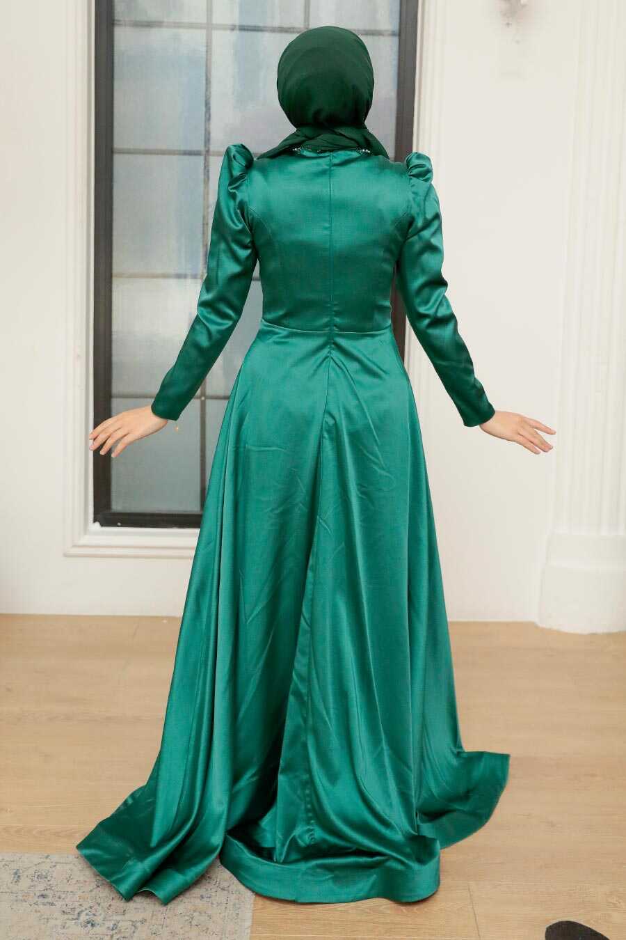 Neva Style - Luxury Green Muslim Long Sleeve Dress 22640Y