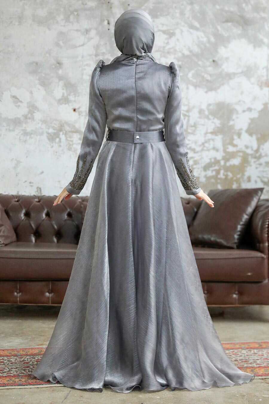 Neva Style - Luxury Grey Muslim Evening Gown 3774GR