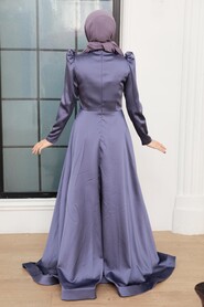 Neva Style - Luxury İndigo Blue Muslim Long Sleeve Dress 22640IM - Thumbnail