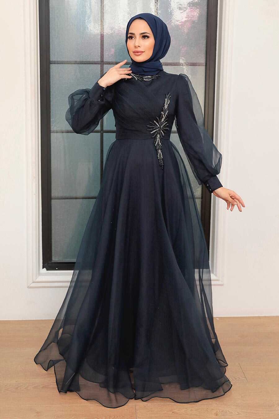 Neva Style - Luxury Navy Blue Hijab Dress 22551L