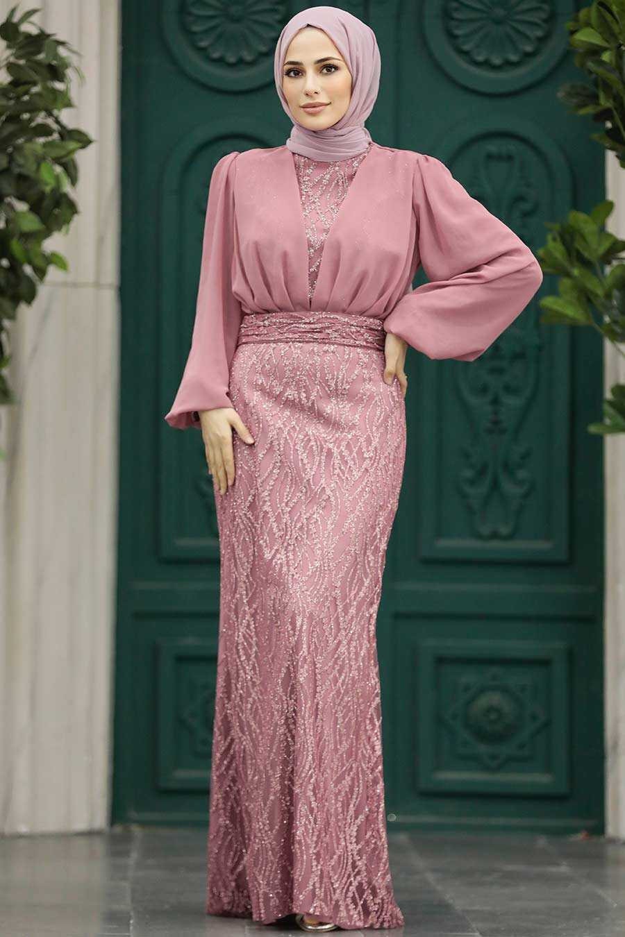 Neva Style - Luxury Powder Pink Islamic Clothing Evening Gown 22213PD