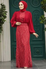 Neva Style - Luxury Red Islamic Clothing Evening Gown 22213K - Thumbnail