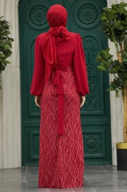 Neva Style - Luxury Red Islamic Clothing Evening Gown 22213K - Thumbnail