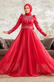 Neva Style - Luxury Red Muslim Evening Gown 3774K - Thumbnail