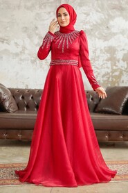 Neva Style - Luxury Red Muslim Evening Gown 3774K - Thumbnail