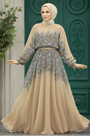 Neva Style - Mink Muslim Long Dress Style 39821V - Thumbnail