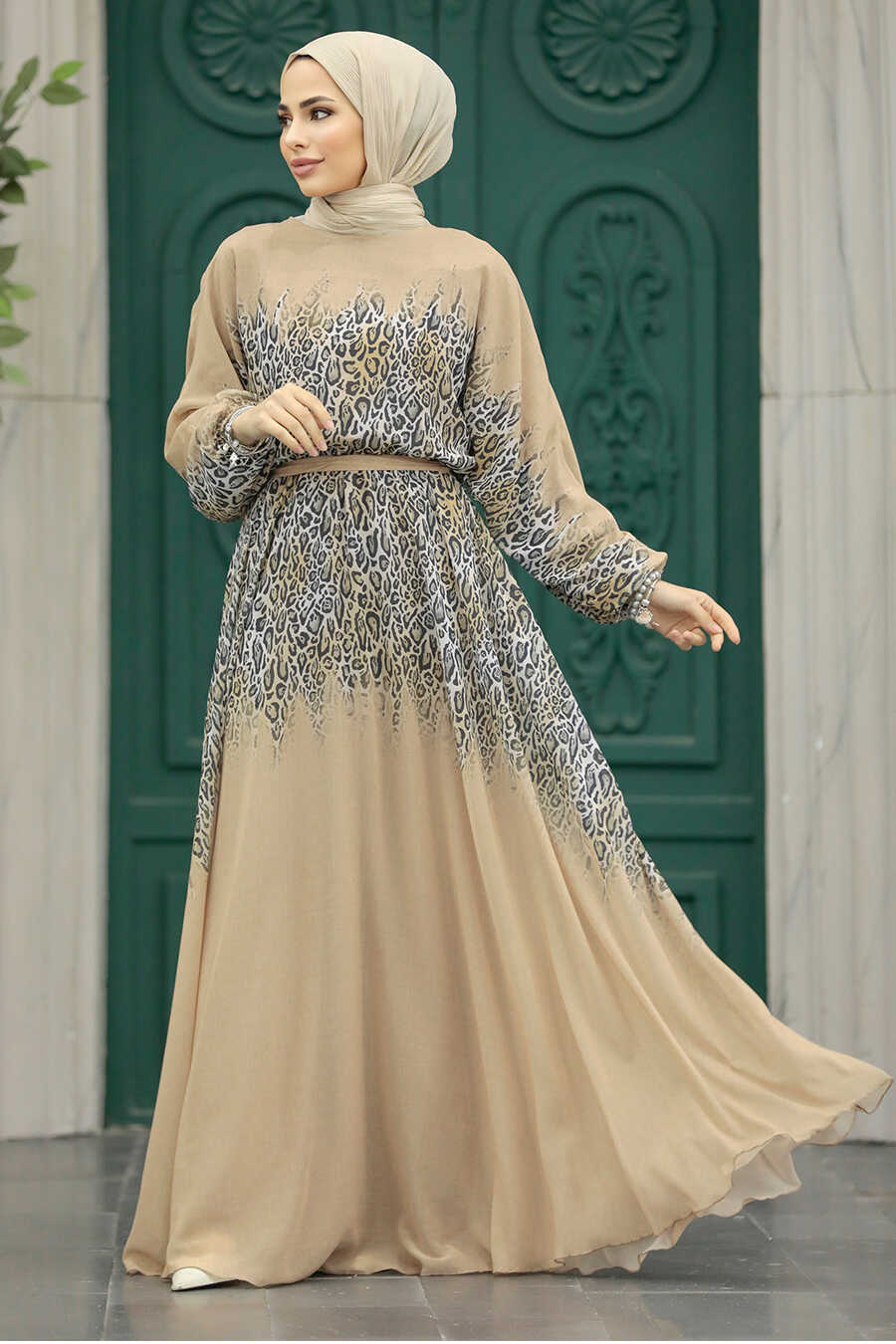Neva Style - Mink Muslim Long Dress Style 39821V