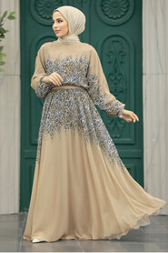 Neva Style - Mink Muslim Long Dress Style 39821V - Thumbnail