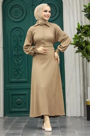 Neva Style - Mink Muslim Long Dress Style 5858V - Thumbnail