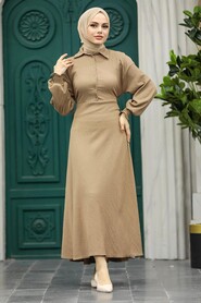 Neva Style - Mink Muslim Long Dress Style 5858V - Thumbnail