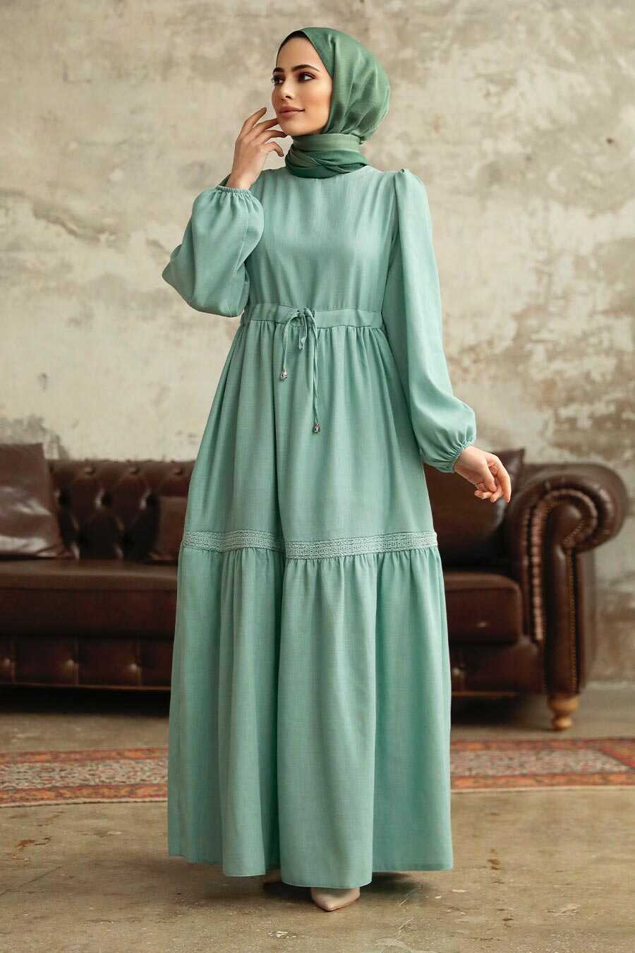 Neva Style - Mint Hijab Maxi Dress 5864MINT