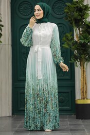 Neva Style - Mint Long Dress for Muslim Ladies 38402MINT - Thumbnail