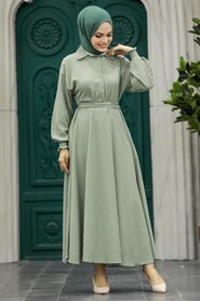 Neva Style - Mint Muslim Long Dress Style 5858MINT - Thumbnail