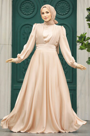 Neva Style - Modern Beige Islamic Clothing Wedding Dress 40621BEJ - Thumbnail