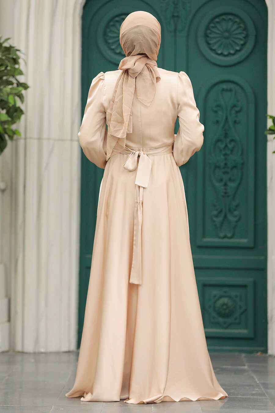 Neva Style - Modern Beige Islamic Clothing Wedding Dress 40621BEJ
