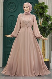  Neva Style - Modern Beige Modest Prom Dress 22153BEJ - Thumbnail