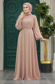  Neva Style - Modern Beige Modest Prom Dress 22153BEJ - Thumbnail