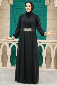 Neva Style - Modern Black Modest Dress 25700S - Thumbnail
