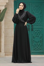 Neva Style - Modern Black Modest Prom Dress 22153S - Thumbnail